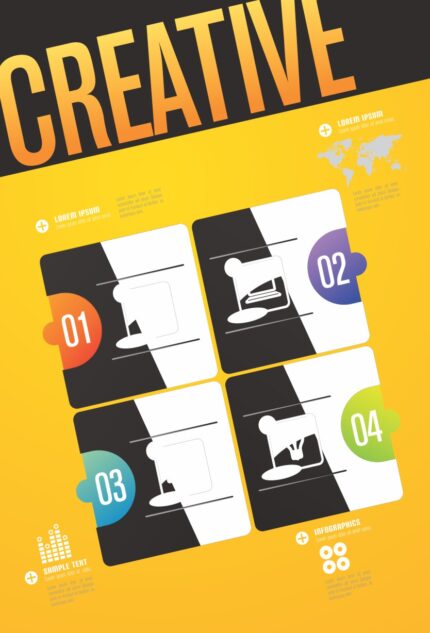 Abstract design lab with numbered modules and 'USED SPECIAL' tags for chaotic yet structured creativity.