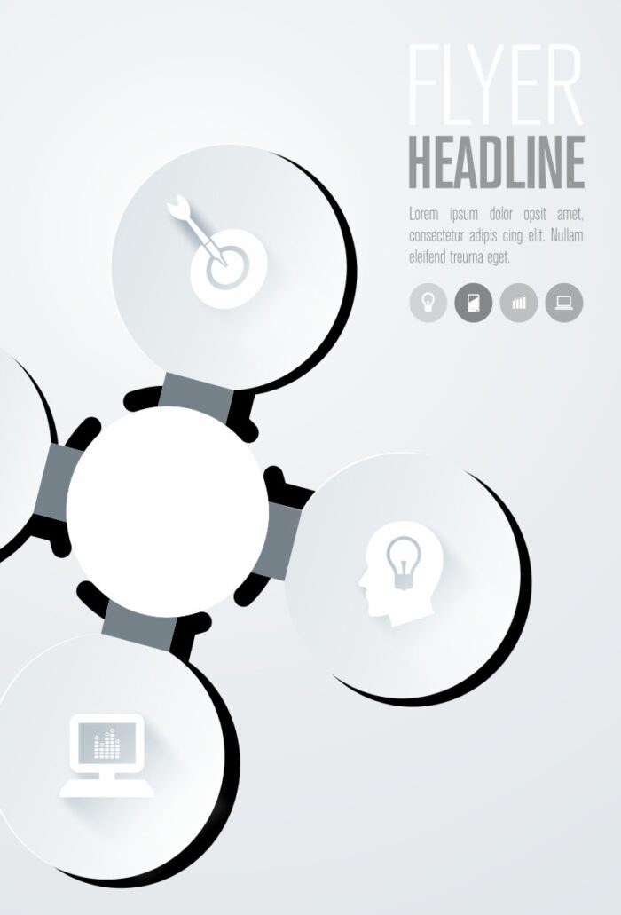 Clean flyer layout with a focal headline, self-correcting 'HYER/FLYER' field, and structured dummy text optimized for error-resistant branding.