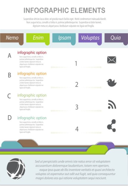 Comparative analysis infographic with multi-option grid (A-D), parameter checkmarks (✅), and scholarly Latin placeholder text for data-driven decision workflows.