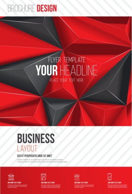 Brochure layout titled 'FEVER TEMPLATE' with a large headline section, blade-themed text placeholders, and structured Latin dummy text in a business-ready grid.