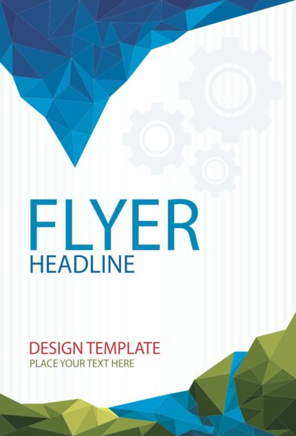 Minimalist flyer layout titled 'FLYER' with a large 'HEADLINE' section, 'DESIGN TEMPLATE' label, and 'PLACE YOUR TEXT HERE' text block in a clean, grid-aligned format.