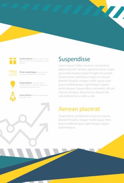 Structured layout titled 'Suspendisse' with a main heading, Latin placeholder paragraphs, subheadings, and three bullet points in a clean, minimalist design.