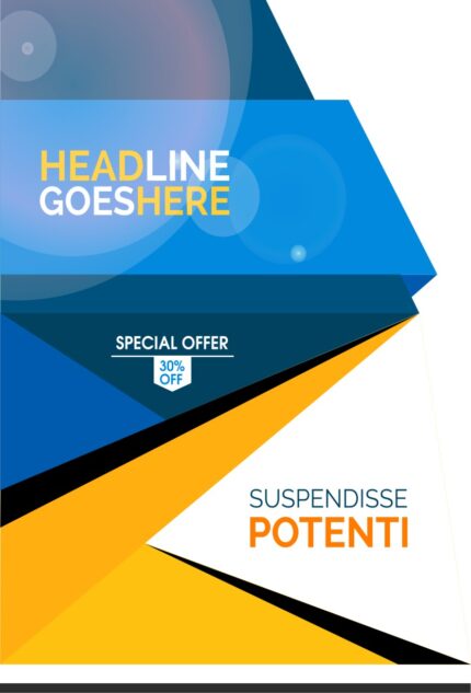 Marketing layout labeled 'HEADLINE', featuring 'GOESHERE' and 'SPECIAL OFFER' sections, and a Latin text placeholder (SUPPENDISSE) in a clean, grid-aligned design.