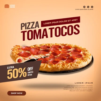 Pizza Tomatocos Banner with 50% Discount Offer - Limited-Time Deal at MERIE