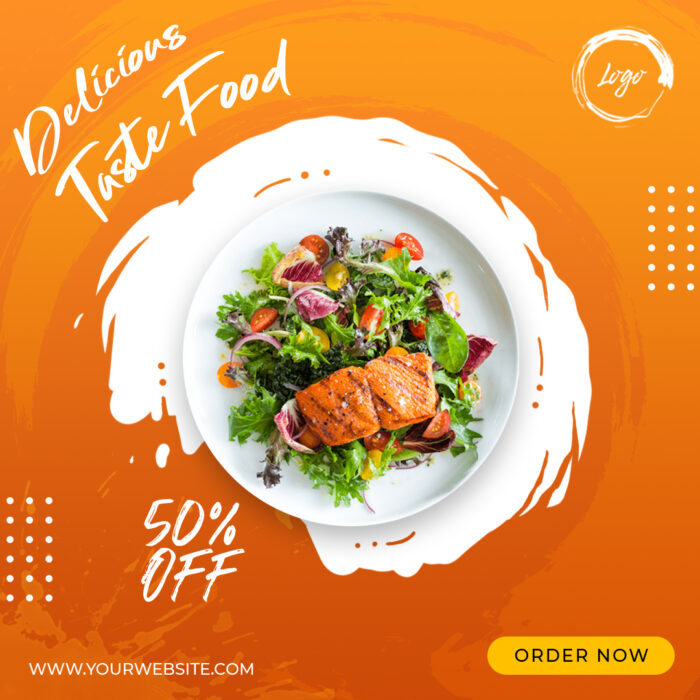 Delicious Taste Food Banner with 50% Off Discount - Order Now at Thetanzify.com