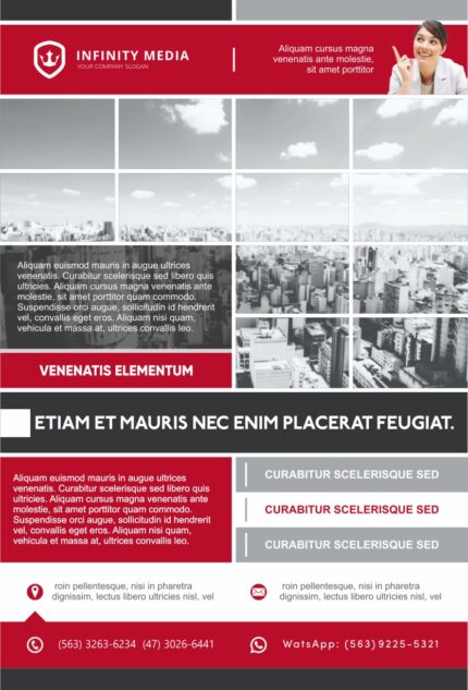 Infinity Media Style Red Corporate Business Brochure Template in A4 Vertical Format