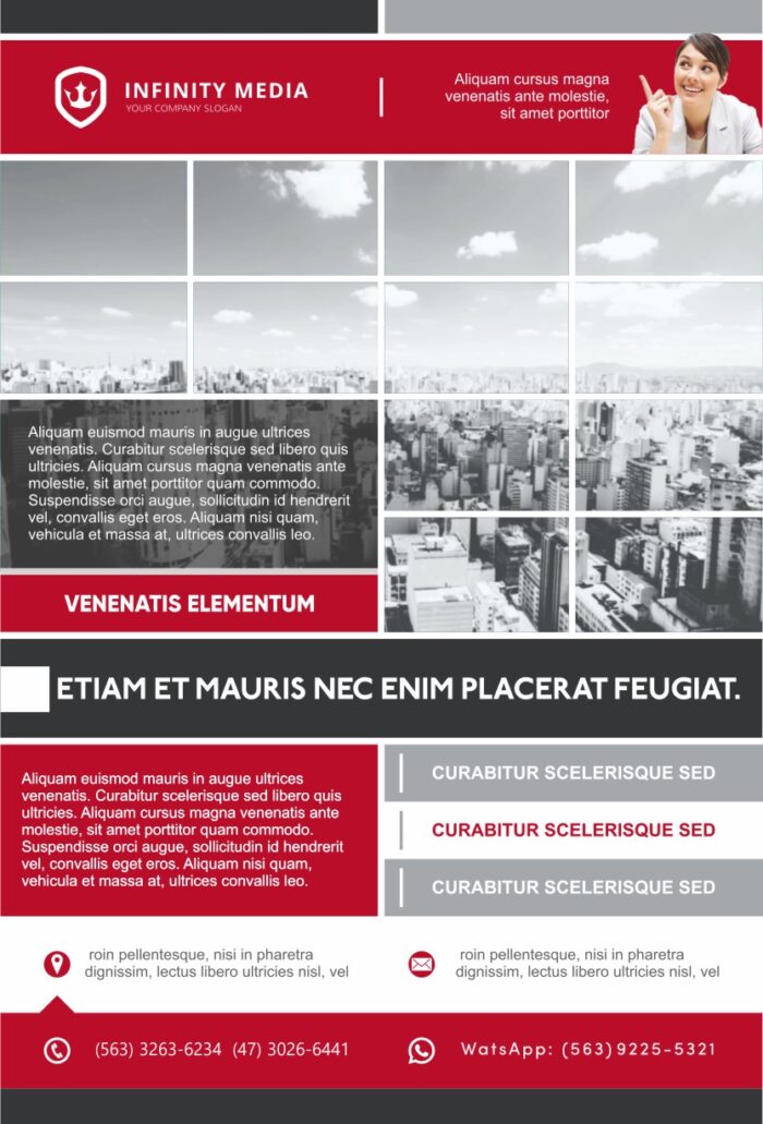 Infinity Media Style Red Corporate Business Brochure Template in A4 Vertical Format